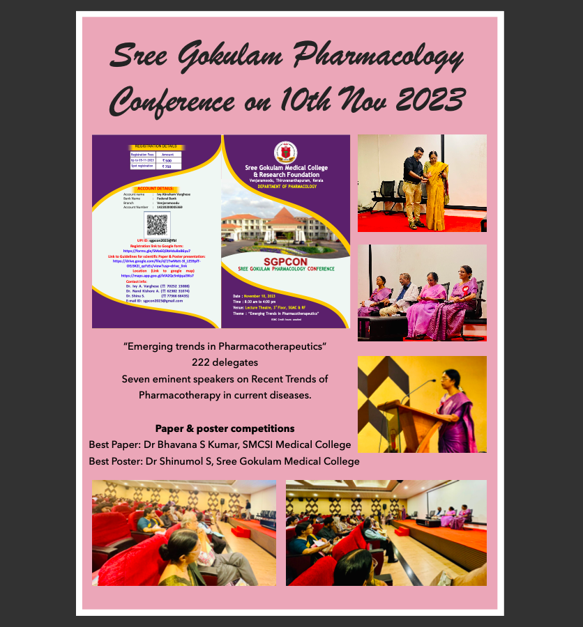 Sree Gokulam Pharmacology Conference on 10th Nov 2023